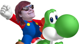 Eva cabalgando con Yoshi